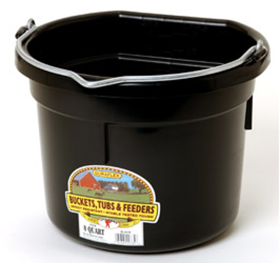 8 Quart Plastic Flat-Back Bucket--Black