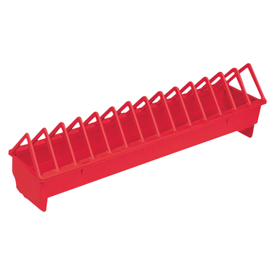 20" Red Plastic Poultry Feeder - Narrow Spacing